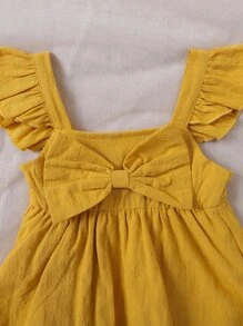 Baby Girl Ruffle Trim Bow Front Combo Bodysuit Dress With Hat