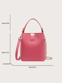 迷你極簡鏈條裝飾水桶包 - 玫紅色 - 查看 3