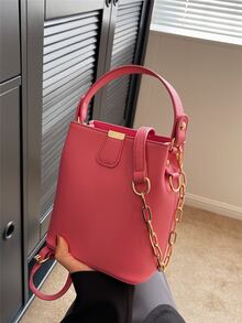 迷你極簡鏈條裝飾水桶包 - 玫紅色 - 查看 4