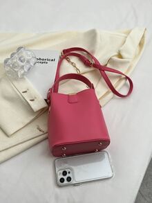 迷你極簡鏈條裝飾水桶包 - 玫紅色 - 查看 5