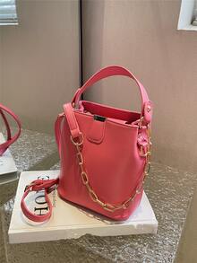 迷你極簡鏈條裝飾水桶包 - 玫紅色 - 查看 8