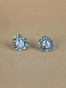 水鑽水滴裝飾夾式耳環 - 銀色 - 查看 3