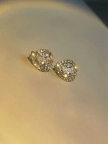 水鑽水滴裝飾夾式耳環 - 銀色 - 查看 4