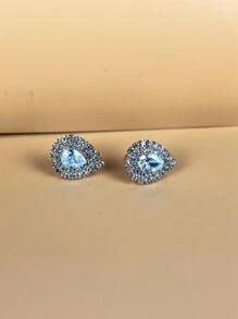 水鑽水滴裝飾夾式耳環 - 銀色 - 查看 6