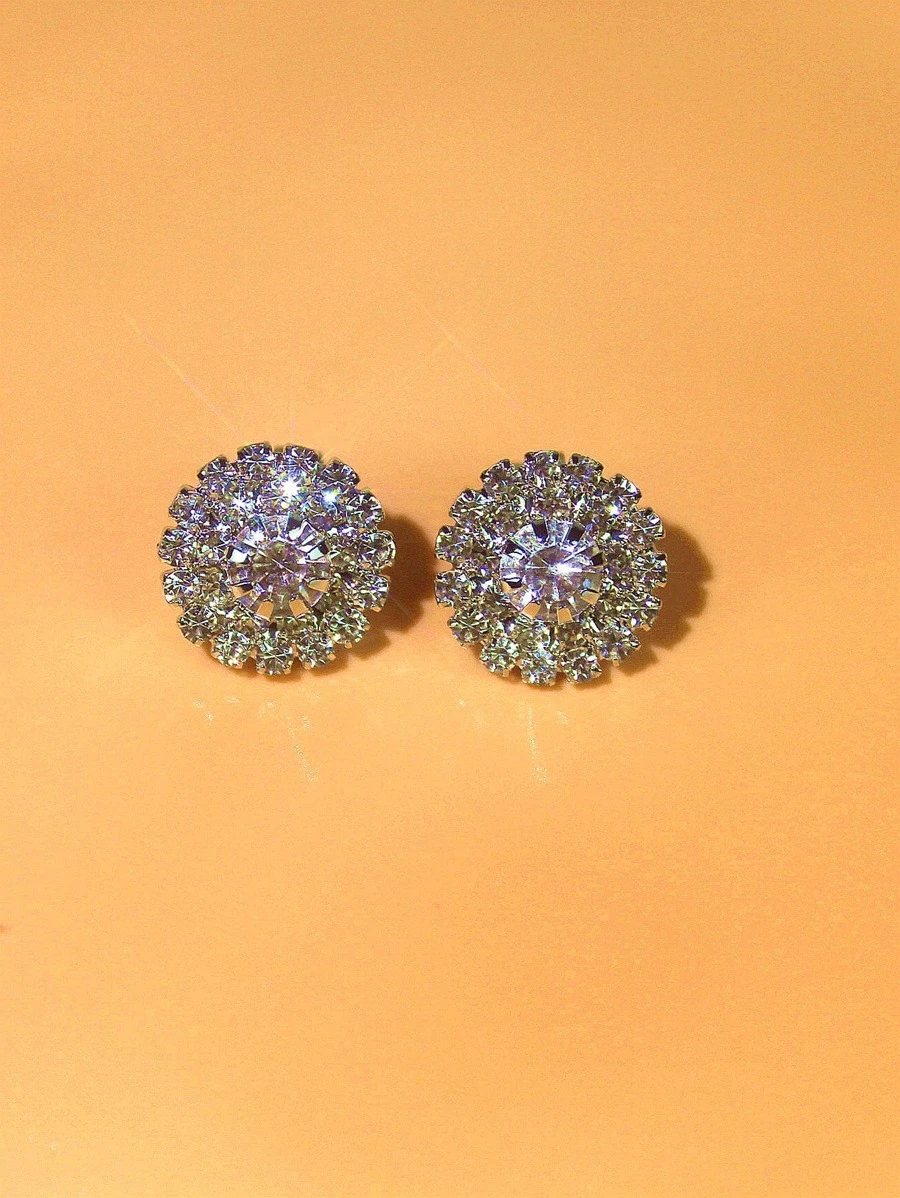 水鑽裝飾夾式耳環 - 銀色 - 查看 1