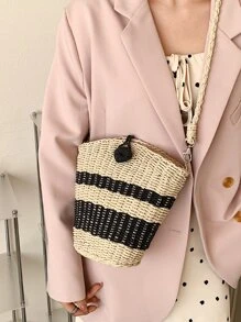 Two Tone Straw Bag - Multicolor - View 1