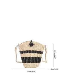 Two Tone Straw Bag - Multicolor - View 3