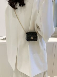 Mini Crocodile Embossed Handbag, Solid Color Chain Shoulder Bag - Black - View 5