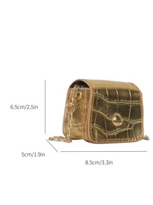 Mini Metallic Crocodile Embossed Flap Chain Square Bag, Animal Print Women Bag - Gold - View 6