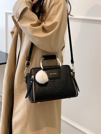 BELLEBORG 帶毛球裝飾的女士雙拉鍊手提包