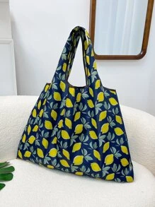 Lemon Print Shopper Bag School Bag,Back To School Backpack,Large Capacity,Lightweight,Portable,Classic Casual, Suitable For Teen Girls Women College Students, Perfect For Back To School,College,Middle School, High School,Work , Business, Commute - Multicolor - View 6