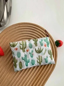 Allover Cactus Print Tote Bag, Shopping Bags, Foldable Large Capacity Contrast Binding Shoulder Bag