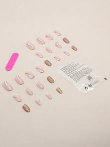 使用24入組短杏仁白線心形閃光假指甲和1入組指甲銼和1張指甲膠帶立即升級您造型 - 彩色 - 查看 2