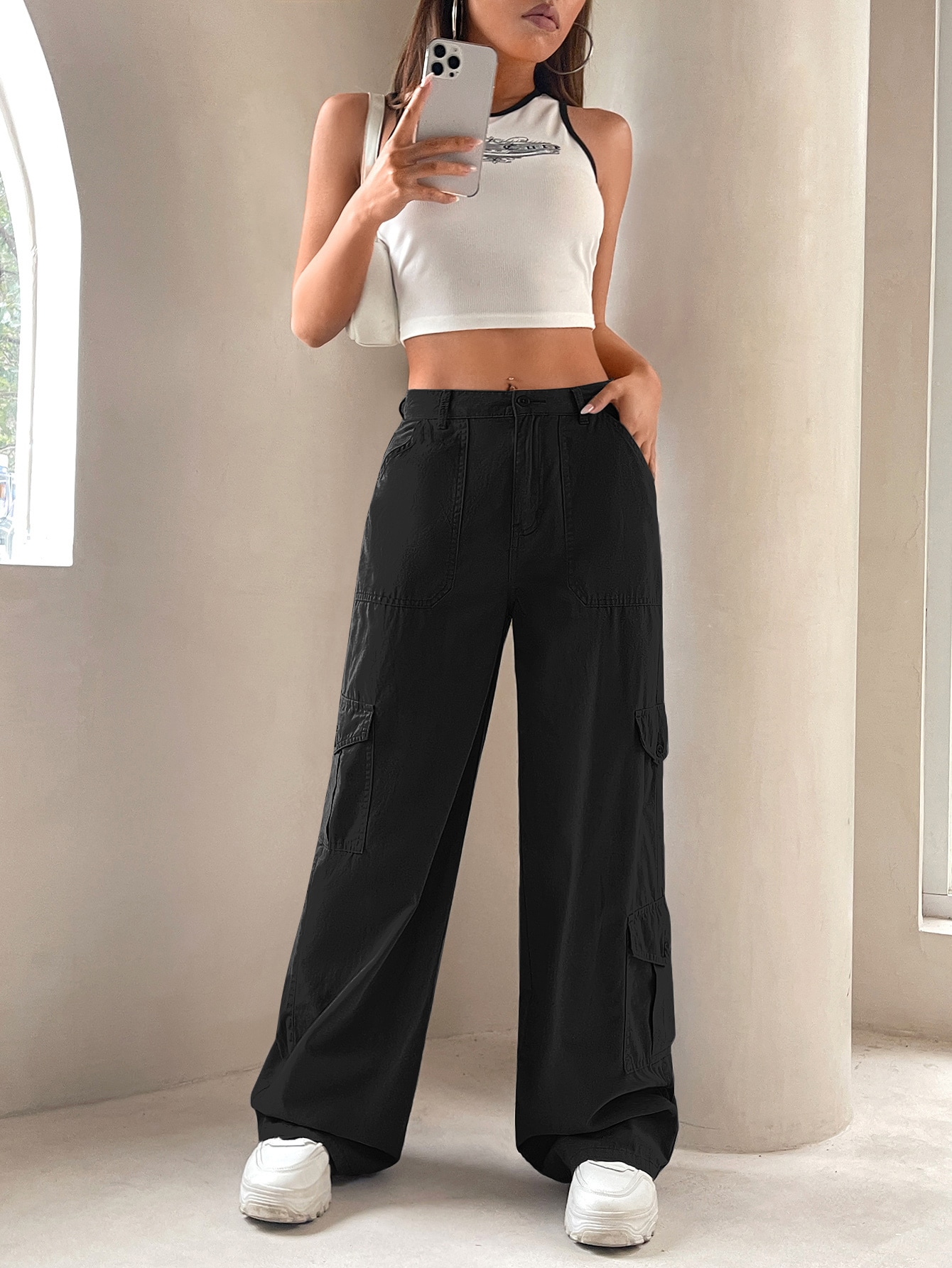 SHEIN Solid Flap Pocket Side Cargo Pants | SHEIN USA