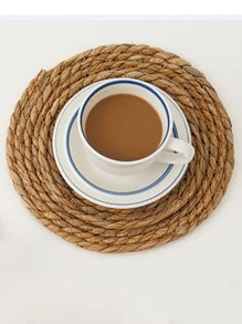 Handwoven Circular Straw Heat Insulation Mat, Daily Casual Home Decor - Yellow - View 3
