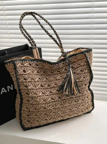 Fashionable Tote Bag Solid Color High Capacity Women's Handbag - Brown - View 1