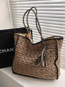 Fashionable Tote Bag Solid Color High Capacity Women's Handbag - Brown - View 2