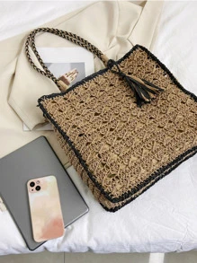 Fashionable Tote Bag Solid Color High Capacity Women's Handbag - Brown - View 5