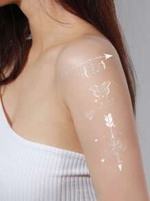 1 hoja Pegatina tatuaje luna & con patrón de mariposa - Blanco - Ver 3