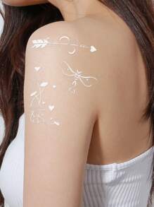 1 hoja Pegatina tatuaje luna & con patrón de mariposa - Blanco - Ver 4