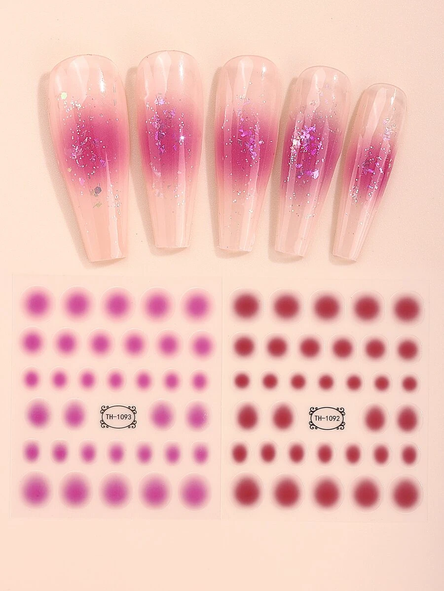 Beauty Sticker 2张渐变美甲贴纸 Y2K风格美甲贴花 DIY美甲用品 - 彩色 - 查看 1
