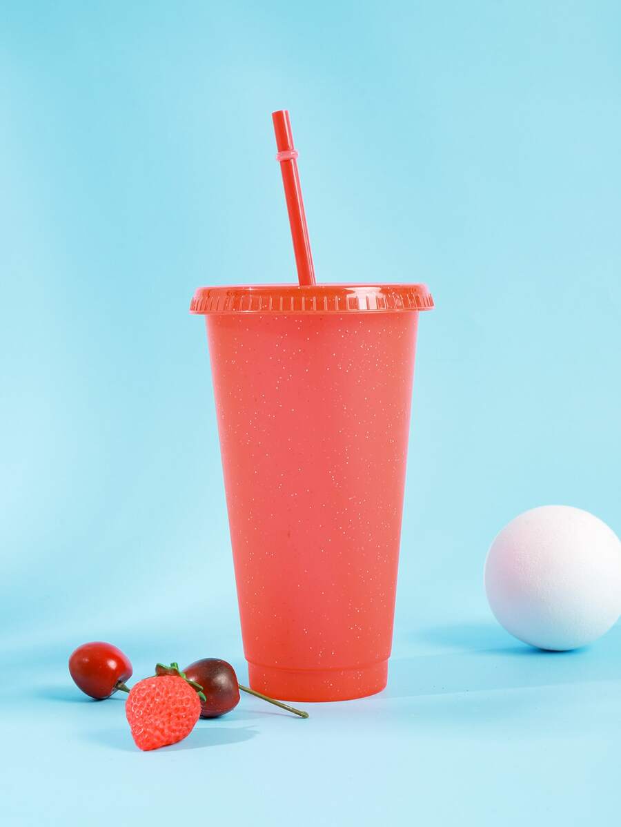 1 件/5 件/6 件/10 件，710 毫升/24 盎司，500 毫升/16 盎司可重复使用的塑料杯，带盖和吸管，可重复使用的咖啡杯，适用于冷热饮品，适合饮用水、牛奶、 - 紅色 - 查看 1
