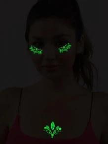 1 hoja Pegatina tatuaje facial con diamante de imitación brillante en oscuro - Multicolor - Ver 3