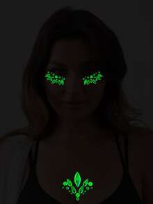 1 hoja Pegatina tatuaje facial con diamante de imitación brillante en oscuro - Multicolor - Ver 4