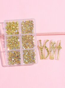 6-grid Box Packed Flat Ab Gold Nail Art Rhinestones - Gold - View 1
