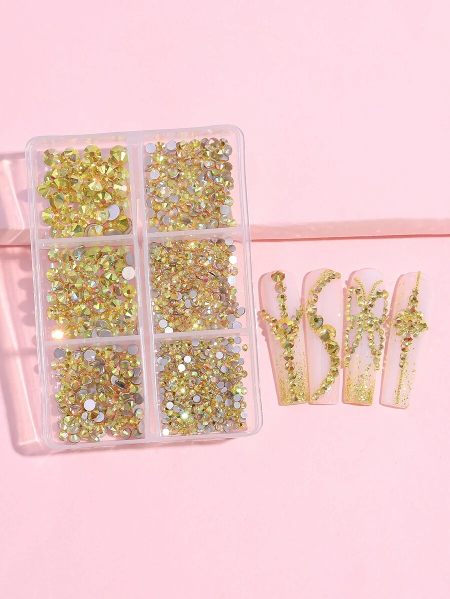 6-grid Box Packed Flat Ab Gold Nail Art Rhinestones - Gold - View 1