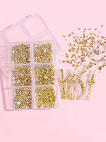 6-grid Box Packed Flat Ab Gold Nail Art Rhinestones - Gold - View 3