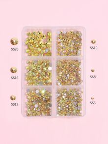 6-grid Box Packed Flat Ab Gold Nail Art Rhinestones - Gold - View 4