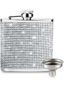 1pc Stainless Steel Hip Flask, Rhinestone Decor Liquor Hip Flask For Restaurant - Silver - View 1