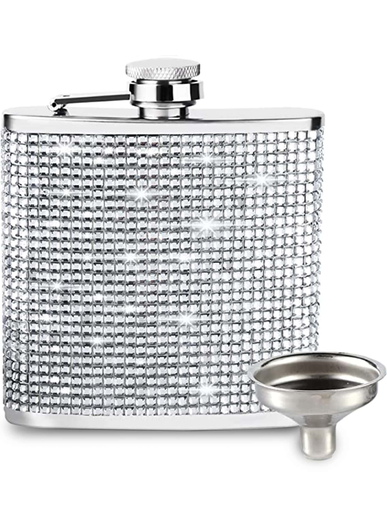 1pc Stainless Steel Hip Flask, Rhinestone Decor Liquor Hip Flask For Restaurant - Silver - View 1