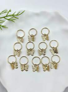 12pcs Butterfly Charm Hair Ring - Gold - View 1