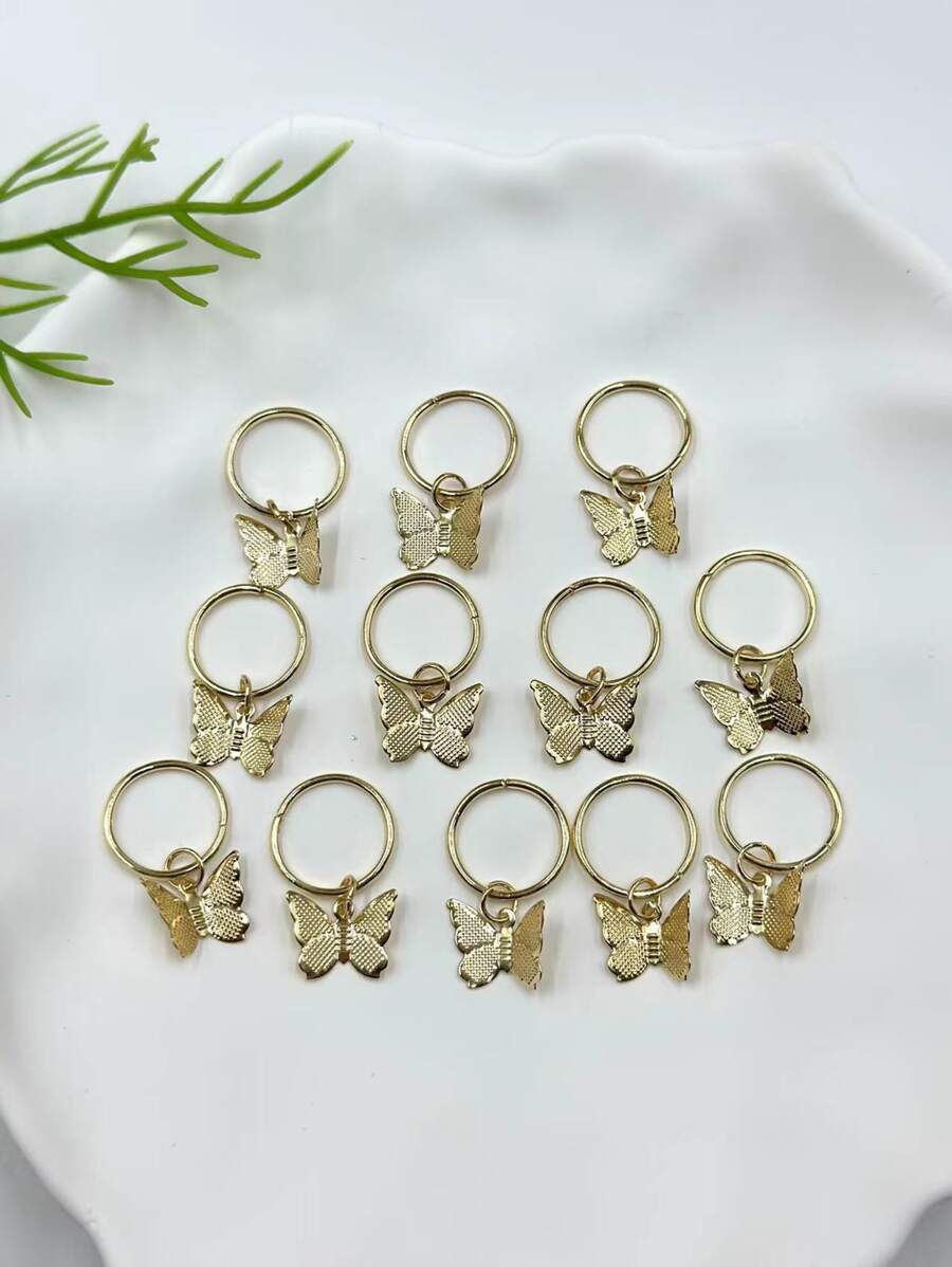 12pcs Butterfly Charm Hair Ring - Gold - View 1