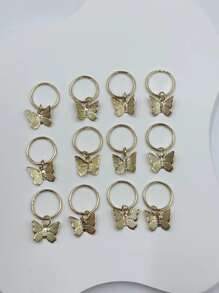 12pcs Butterfly Charm Hair Ring - Gold - View 3