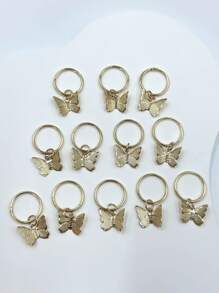 12pcs Butterfly Charm Hair Ring - Gold - View 4