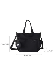 轻便、商务休闲字母图案单肩手提包，带零钱包，适合毕业生、少女、大一、大二、大三和大四学生、大学和高中学生的书包，非常适合户外、旅行和返校，适合少女、女大学生、新手和白领人士，非常适合办公室、大学、工作、商务、通勤、户外、旅行、郊游、女士包包，大型校园手提包，多个隔层，非常适合海滩、学校、工作和日常使用 - 黑色 - 查看 3