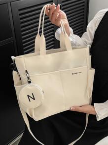 字母图案购物袋配零钱包，适合毕业生、少女、大一、大二、大三和大四学生、大学和高中学生使用，非常适合户外、旅行和返校，带硬币包的女士包，返校包，大容量，轻便，便携，可折叠，经典休闲，适合少女、女大学生、教师，非常适合返校，开学第一天，初中，高中