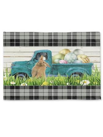 1 pieza Mantel individual Pascua de Resurrección conejo & huevo moderno poliéster para casa