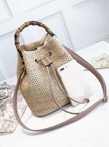 Túi rơm thiết kế dây rút, hoàn hảo cho kỳ nghỉ du lịch bãi biển mùa hè - Màu Khaki - Xem 3