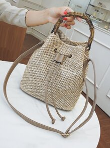 Túi rơm thiết kế dây rút, hoàn hảo cho kỳ nghỉ du lịch bãi biển mùa hè - Màu Khaki - Xem 5