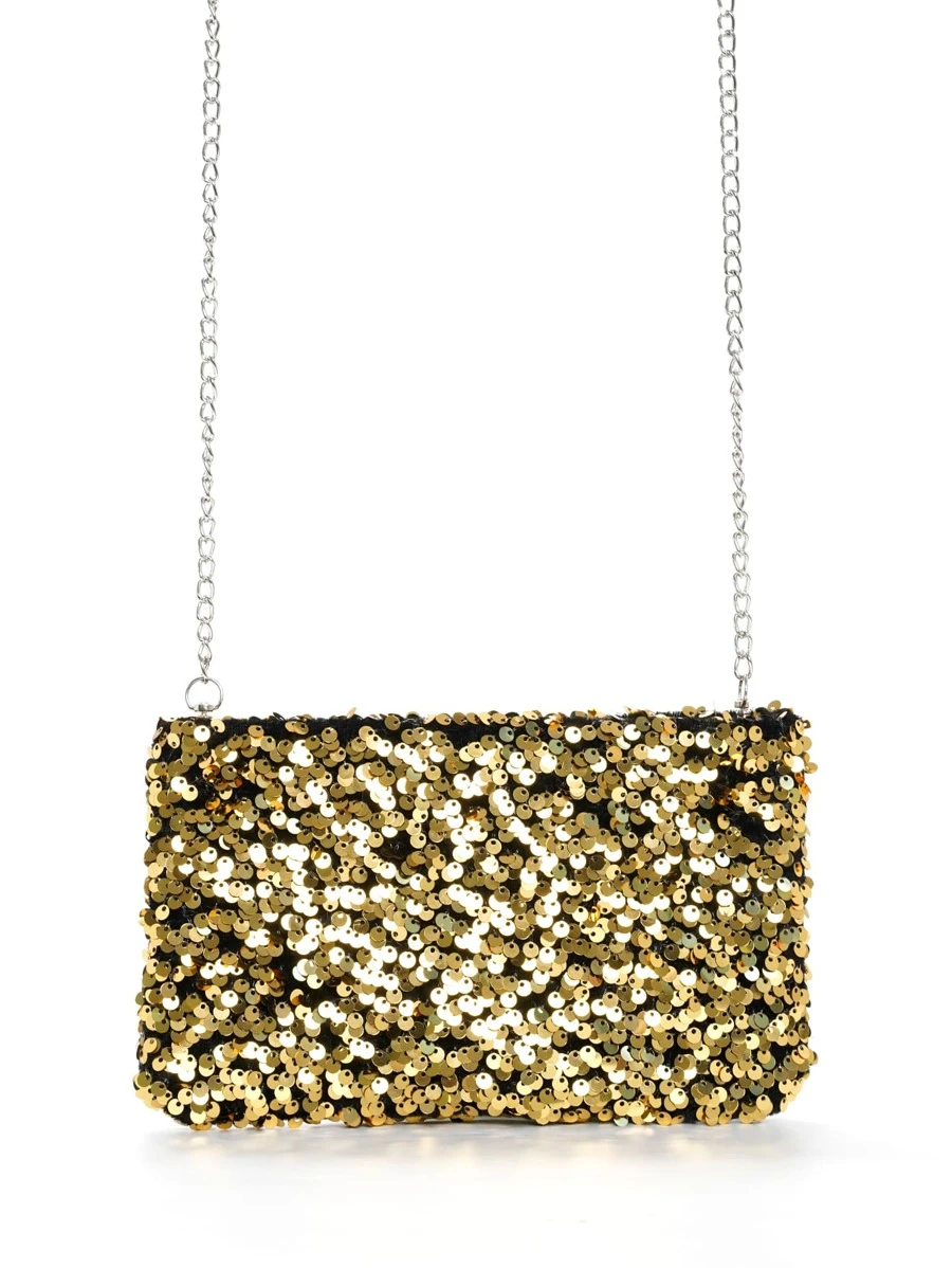 迷你亮片裝飾鏈條方包 - 金色 - 查看 1