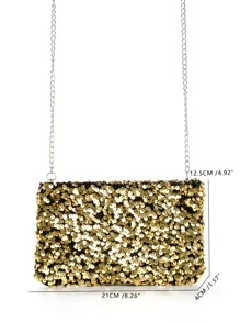 迷你亮片裝飾鏈條方包 - 金色 - 查看 5