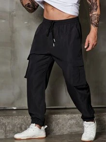 Manfinity Men Flap Pocket Side Cargo Trousers - Black - View 4