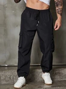 Manfinity Men Flap Pocket Side Cargo Trousers - Black - View 3