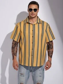 Manfinity Men Plus Striped Print Shirt - Yellow - View 1