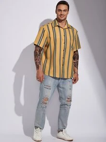Manfinity Men Plus Striped Print Shirt - Yellow - View 5