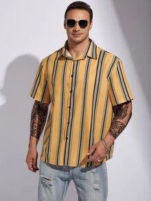 Manfinity Men Plus Striped Print Shirt - Yellow - View 6